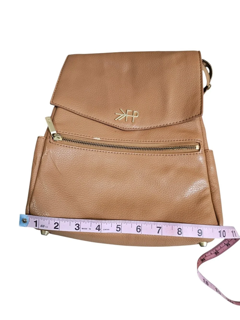 Freshly Picked Camel Pebbled Leather Mini Backpack Gold Hardware Designer - Picture 9 of 10